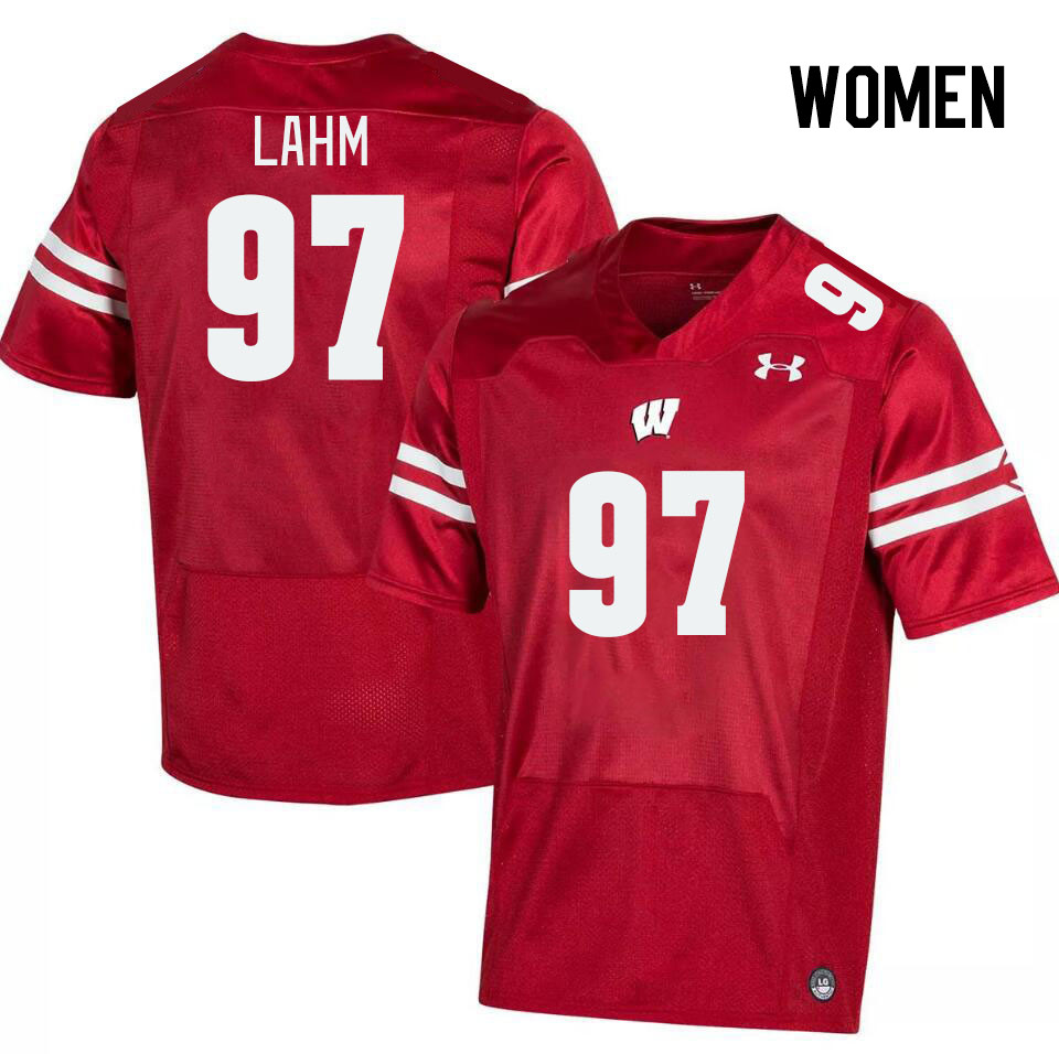 Women #97 Gavin Lahm Winsconsin Badgers College Football Jerseys Stitched Sale-Red